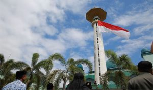 Giant Red and White Flag Flying at the Great Mosque of Baiturrahman Banyuwangi