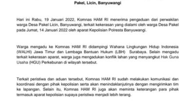 Laporan Dugaan Kekerasan Aparat Terhadap Warga Pakel, Komnas HAM Terjunkan Tim ke Lapangan