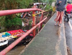 A truck loaded with chilies plunges into the river at Kalibaru Banyuwangi