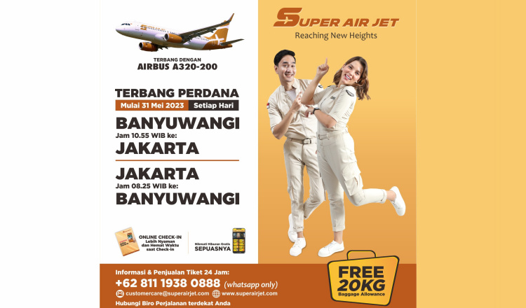 Rute Penerbangan Jakarta-Banyuwangi Kian Bertambah, Super Air Jet Terbang Perdana 31 Mei