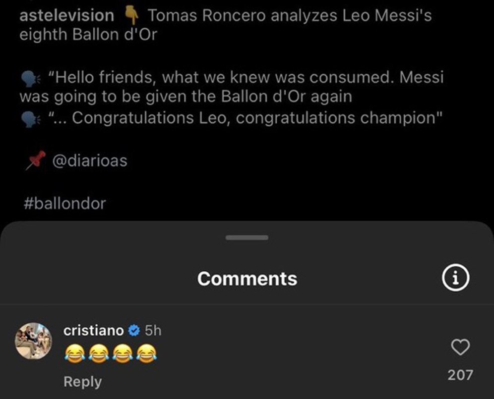 Komentar Cristiano Ronaldo di akun Instagram Diario AS. (c) Instagram @diarioas