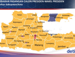 Peta Sebaran Pendukung Pilpres di Jatim Versi Survei Poltracking