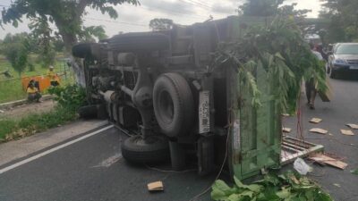 want-to-send-electronic-goods-to-pesanggaran,-Hino-truck-suffers-off-single-accident