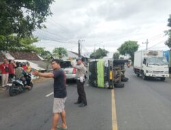 Truk Box Bermuatan Es Batu Terguling di Jalan Raya Jember, Tidak Ada Korban Jiwa