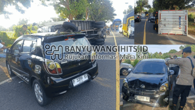banting-setir-ke-kanan,-truk-tabrak-mobil-agya-di-jalan-wongsorejo-banyuwangi