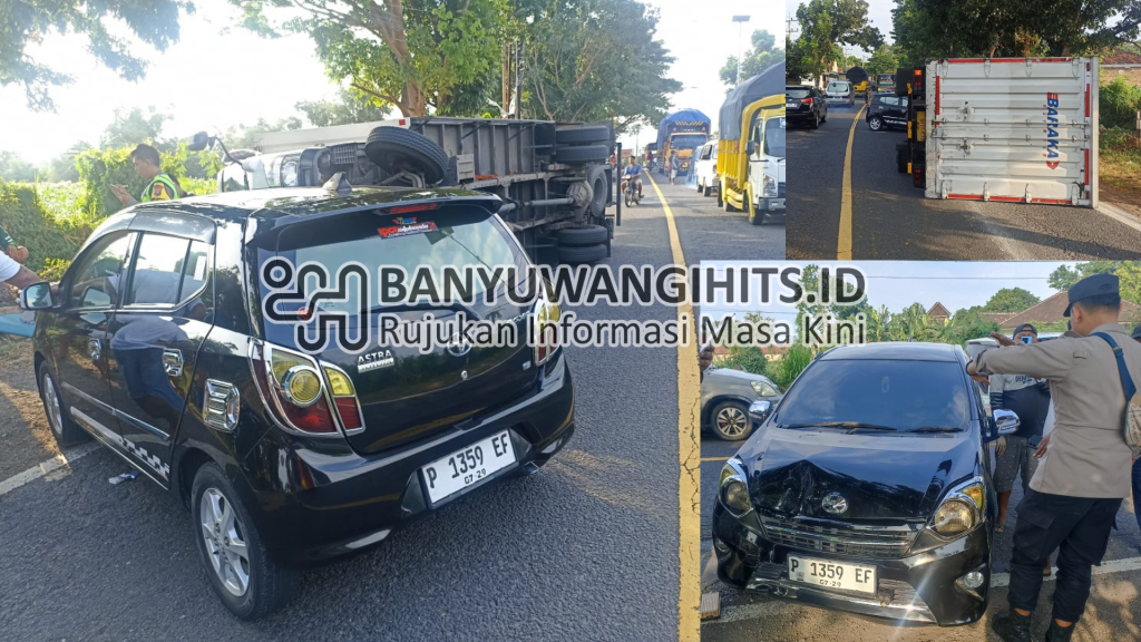 banting-setir-ke-kanan,-truk-tabrak-mobil-agya-di-jalan-wongsorejo-banyuwangi