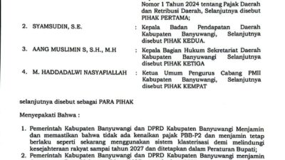 tak-ada-kenaikan-pajak-pbb-p2-dan-njop-hingga-2027,-pemkab-&-dprd-banyuwangi-teken-kesepakatan-dengan-pmii