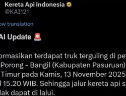 Truk Terguling di Jalur Porong–Bangil, Perjalanan Kereta Api Terganggu
