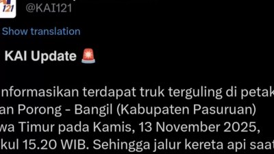 truk-terguling-di-jalur-porong–bangil,-perjalanan-kereta-api-terganggu