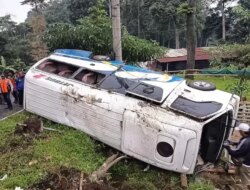 Rem Blong di Turunan AMD Sendi Pacet Mojokerto, Elf Wisata Terguling: 16 Penumpang Jadi Korban