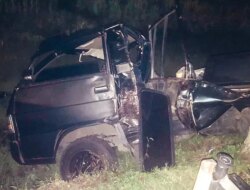 Diduga Mengantuk, Pikap L 300 Tabrak Pohon lalu Terjun ke Sawah di Kabat Banyuwangi