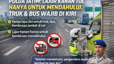 polda-jatim-tegaskan-lajur-kanan-tol-hanya-untuk-mendahului,-truk-dan-bus-wajib-di-kiri
