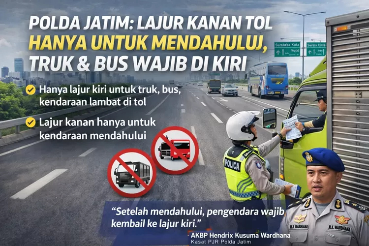 polda-jatim-tegaskan-lajur-kanan-tol-hanya-untuk-mendahului,-truk-dan-bus-wajib-di-kiri