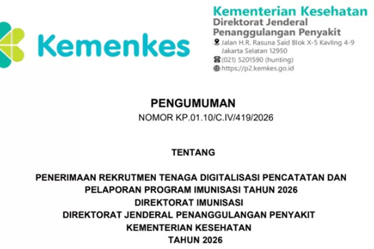 kemenkes-buka-rekrutmen-tenaga-digitalisasi-imunisasi-2026,-ini-formasi,-syarat-dan-jadwal-seleksinya