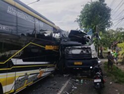 Bus Pringgondani Putra Ngeblong di Tikungan Sidodadi, Hantam Truk Fuso B 9347 UIP, Sopir Hanafi Yudistira Tewas