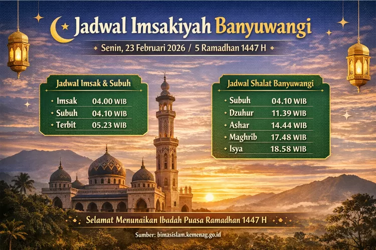 jadwal-imsakiyah-banyuwangi-23-februari-2026-(5-ramadhan-1447-h):-lengkap-waktu-subuh-hingga-isya